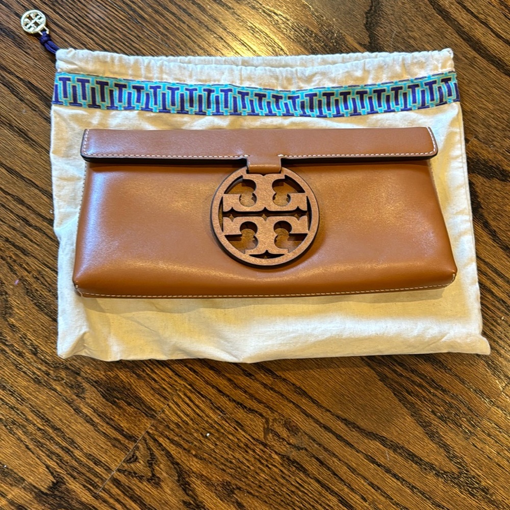 Tory Burch Brown Leather Clutch with dust bag